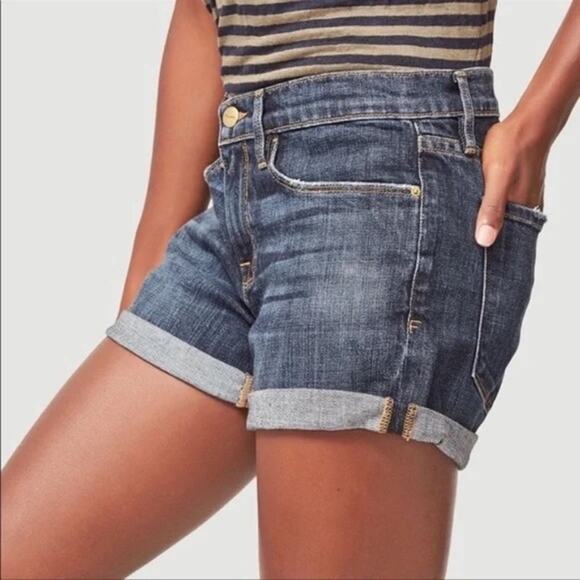 Frame Denim Le Cutoff Jean Shorts Size 26 Medium Blue Wash Cuff Hem 3" Inseam - Picture 1 of 6
